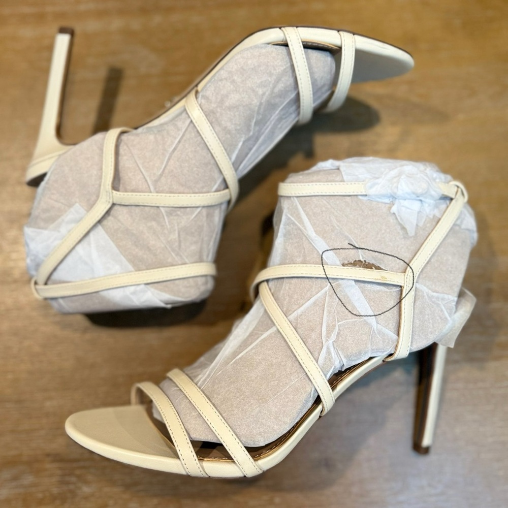 NIB Sam Edelman Delanie Ivory Leather Strappy Stiletto Heels Sandal Sz 10 *FLAW* - Picture 7 of 11